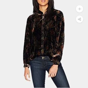 Paige Nayela Velvet Long Sleeve Button Up Blouse Floral Print